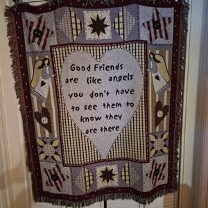 NWOT Good Friends are like Angels Tapestry Throw Blanket Throw: County Patchwork